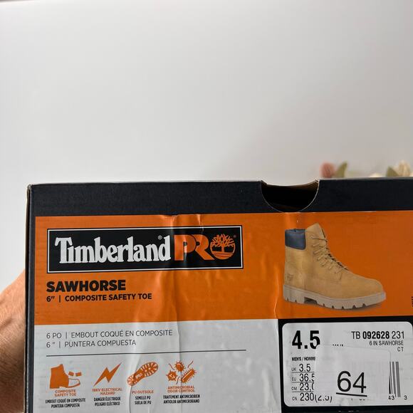 Timberland PRO Sawhorse 6" Composite Safety Toe Boots Brown Men 4.5W Tried On - Picture 11 of 11